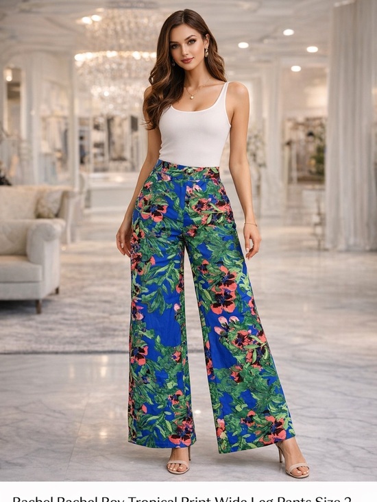 RACHEL Rachel Roy Pants - RACHEL Rachel Roy Blue and Green Wide Leg Pants Size 2